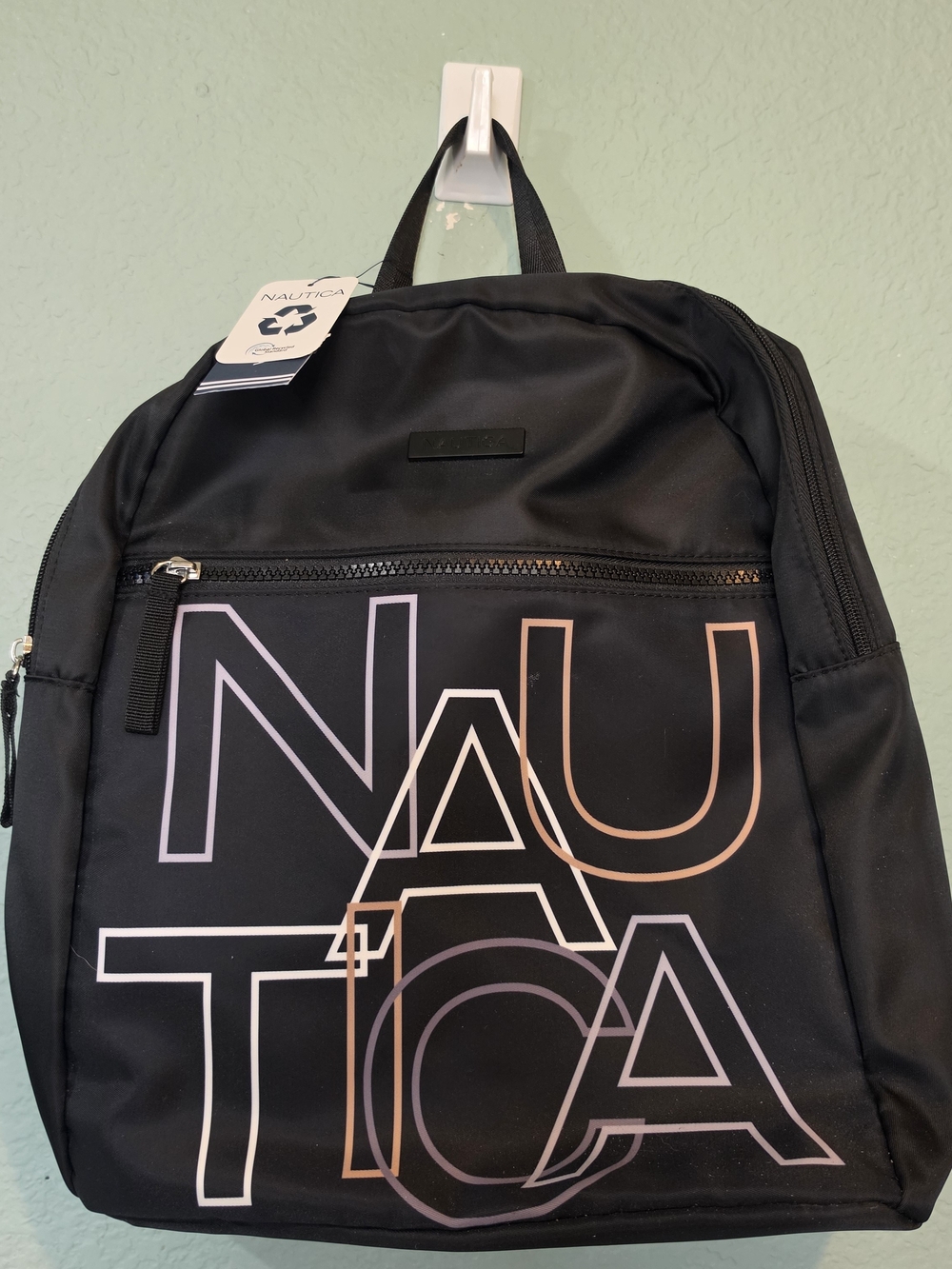 Nautica Black Nylon Spell Out Large Graphic Logo Nylon Backpack Mini Med 12" NWT